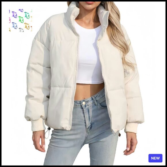 Cropped Quilted Puffer Jacket Oversized Chic Minimal Winter Warm Stand Collar